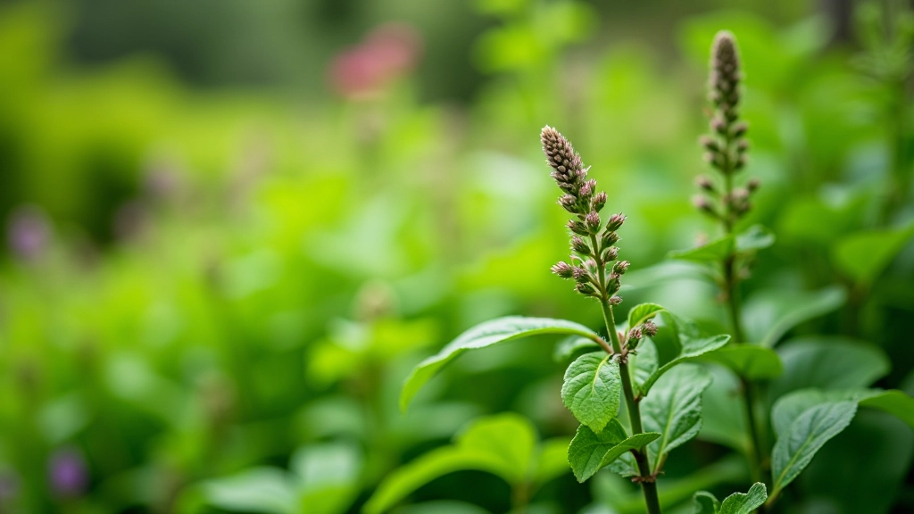Plantas medicinales cuidadosamente etiquetadas en el jardín, mostrando hojas verdes y flores, con señales informativos claros