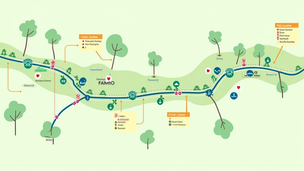 Mapa detallado del Paseo Lineal de Bayamón mostrando las tres rutas marcadas con diferentes colores y puntos de interés