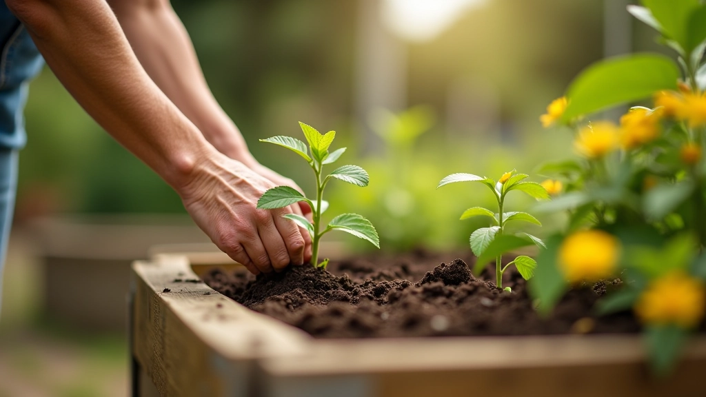 Manos plantando en jardín comunitario adaptado