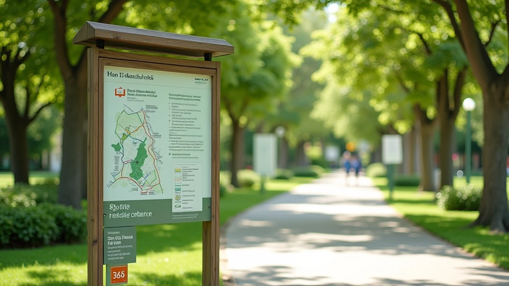 Señalización clara y mapas informativos en la entrada del Paseo Lineal de Bayamón